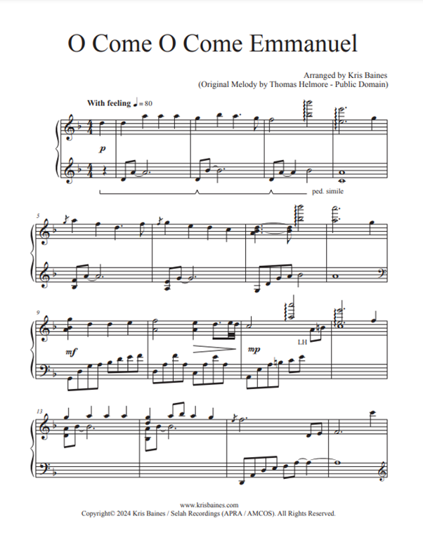 "O Come, O Come, Emmanuel" - Reflective Solo Piano Score by Kris Baines