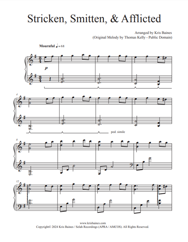 "Stricken, Smitten & Afflicted" - Reflective Solo Piano Score by Kris Baines