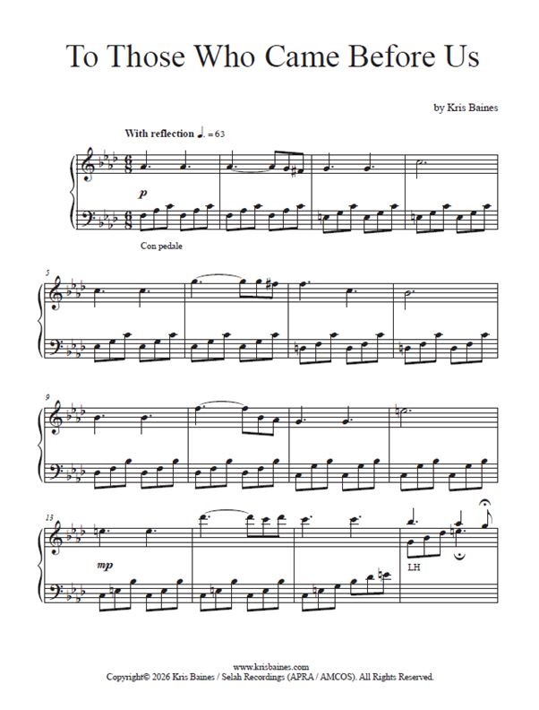 "To Those Who Came Before Us" - Solo Piano Score