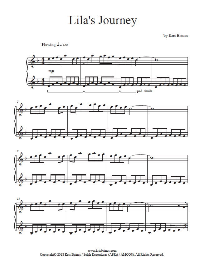 "Lila's Journey" - Solo Piano Score