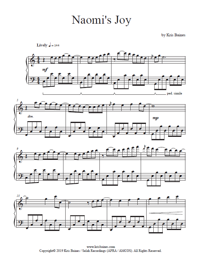 "Naomi's Joy' - Solo Piano Score